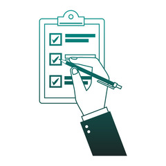 Hand with pen on checklist vector illustration graphic design