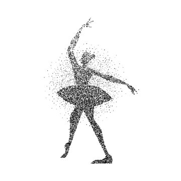 Ballerina girl silhouette made of black particles