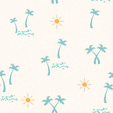 Summer beach pattern with hand drawn palm tree