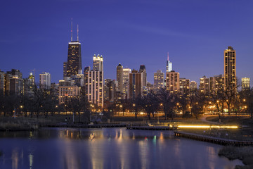 Fototapeta na wymiar Chicago Skyline from Lincoln Park