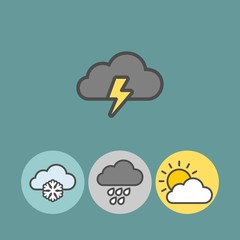 Weather icons set. Stormy weather flat vector icon. Rain, sun, snow, storm flat vector icons