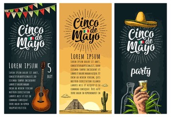 Three vertical poster for Cinco de Mayo.