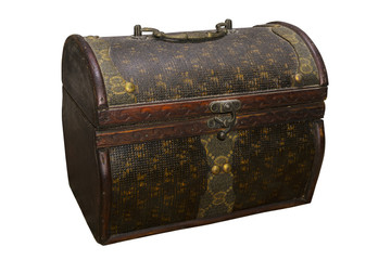 antique dusty decorative curly chest (casket) isolated on white background