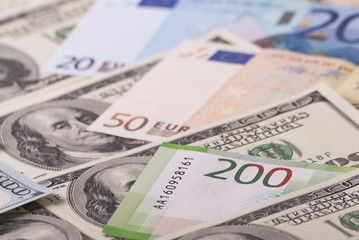 Obraz na płótnie Canvas Dollar, euro, ruble banknotes