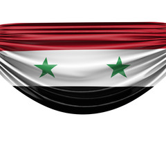 Syria national flag hanging fabric banner. 3D Rendering