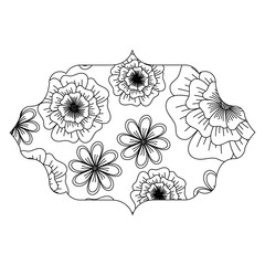 arabic frame with floral design over white background, black and white design. vector illustration
