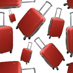 Seamless pattern. Red suitcase on a white background.