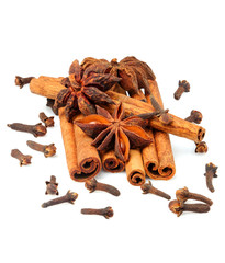 Cinnamon anise and clove isolated.