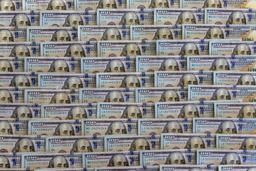 Fototapeta premium Business finance concept background letterbox panorama of hundred dollars bank notes bills of new 2013 year edition