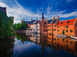 Naklejka na ściany i meble Amazing cityscape of Brugge on summer day