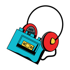 retro music player and headphones icon over white background, vector illustration