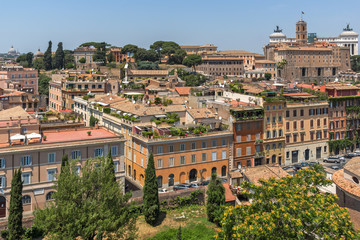 Panoramic view from Palatine Hill to city of Rome, Italy