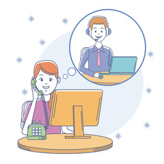 Call center agent at office vector illustration graphic