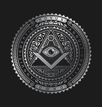 All Seeing Eye Emblem Badge Vector Logo Metallic
