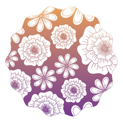 circular frame with floral design over white background, colorful design. vector illustration