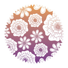 circular frame with floral background, colorful design. vector illustration