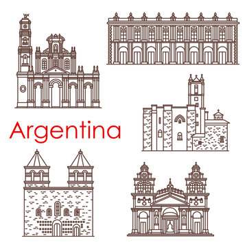 Argentina landmarks vector famous buildings icons