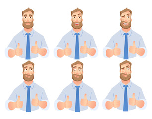 Businessman show thumb up -set
