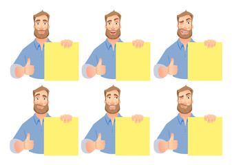 Fototapeta premium man holding blank banner set