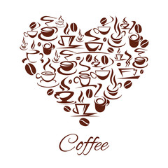 Vector coffeehouse cafe heart poster coffee cups