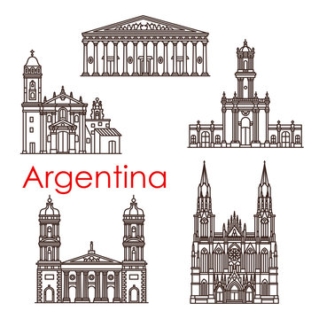 Argentina landmarks vector architecture line icons