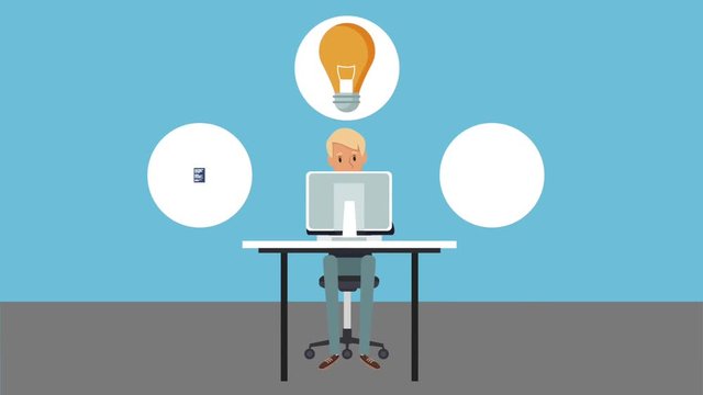 Young man working on ideas with computer High definition colorful scenes