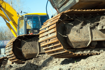 Close-up of a construction site excavator