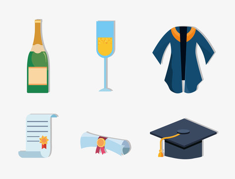 icon set of graduation concept over white background, colorful design. vector illustration