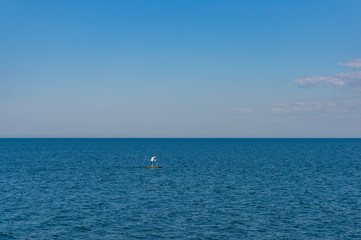 Person on paddle board, standing board in the ocean