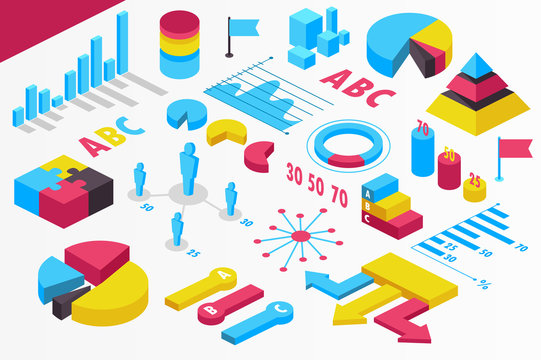 isometric infographics. presentation. isolated. set. statistics. vector illustration.