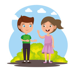 happy kids couple characters vector illustration design