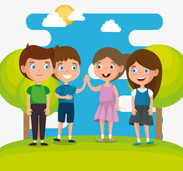 group of happy kids characters vector illustration design