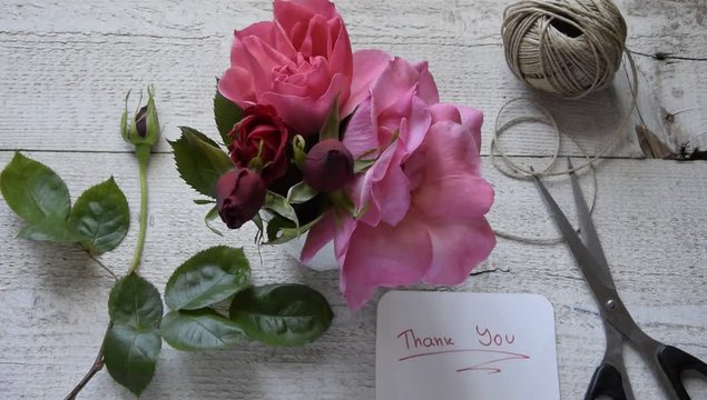 Top view of decorator's workplace.  Concepts - fiorist flat lay, occupation, hobby, small business