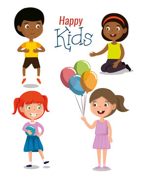 group of happy kids characters vector illustration design