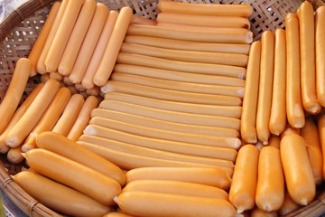 sausages steamed in the market