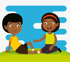 happy kids couple characters vector illustration design