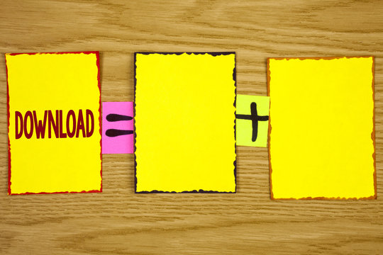 Handwriting text writing Download. Concept meaning Saving multiple file attachments to local hard disk drive location written on Sticky Note Paper on wooden background. Equation with Plus sign.