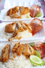 Rice steamed with chicken and sauce delicious