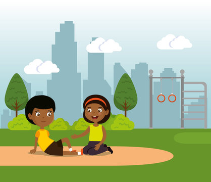 park with kid zone scene with kids playing vector illustration design