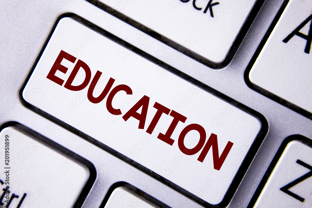Aufkleber word writing text education. business concept for teaching of students by implementation of latest t