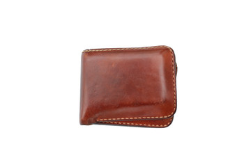 Brown leather wallet isolated on white background.