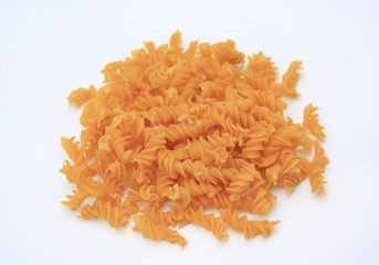Spiral Macaroni on white background.