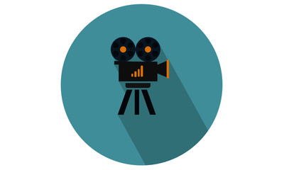 Movie camera with reels and stand vector illustration