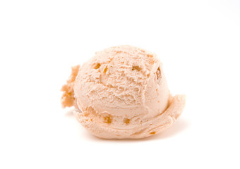 Scoop of Chunky Butterscotch Ice Cream on a White Background