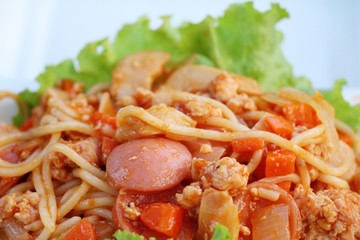 Spaghetti with pork delicious at street food