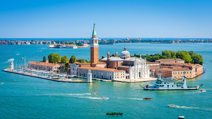 Obraz na płótnie Canvas Aerial panoramic view of island in sea, landscape of Venice, Italy