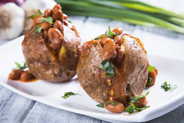 Refried beand with jacket potato