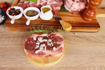 Raw pork steaks with salt and pepper