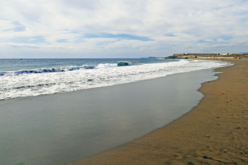 Playa de La Tejita Beach with Red Mountain Montaña Roja, Tenerife, Canary Islands. SPAIN.