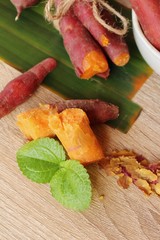 Sweet potato boiled delicious on wood background